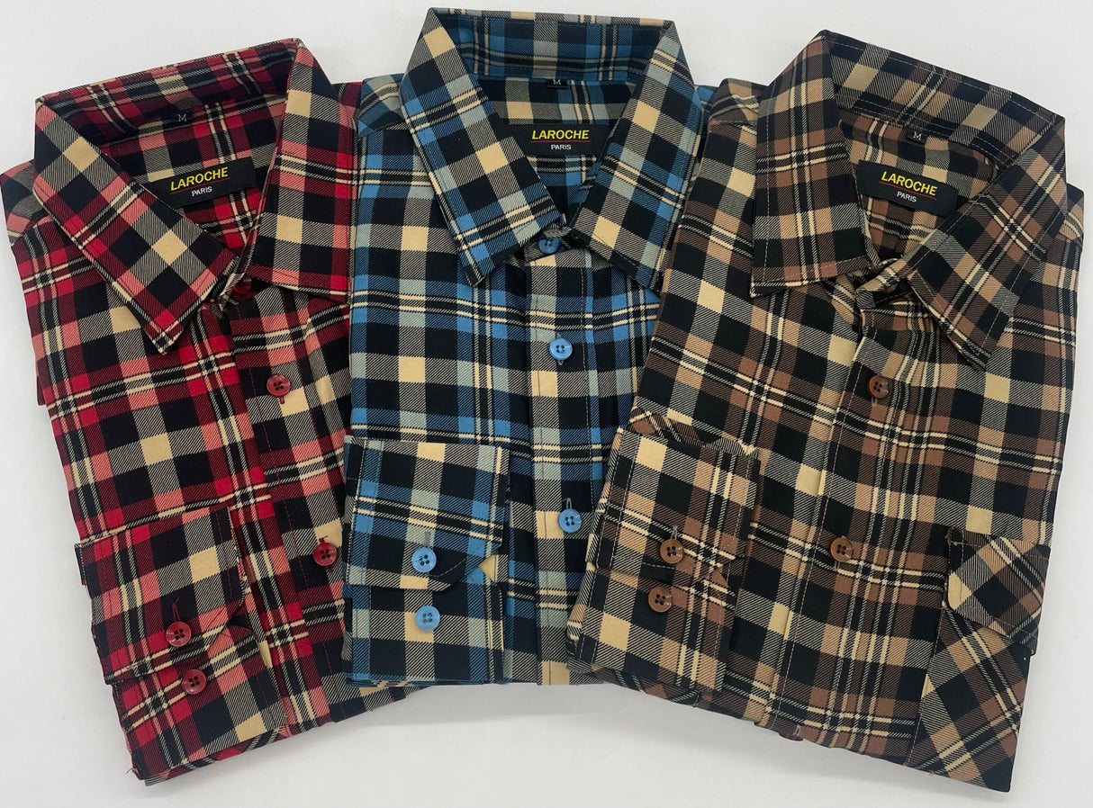 MENS LAROCHE LUMBERJACK LONG SLEEVE CASUAL SHIRT 3 COLOURS SIZE 2XL TO 4XL504