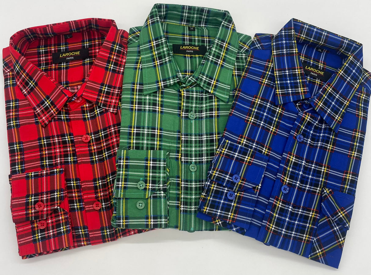 MENS LAROCHE LONG SLEEVE CHECK CASUAL SHIRT 3 COLOURS SIZE 2XL TO 4XL 504 8/9/10