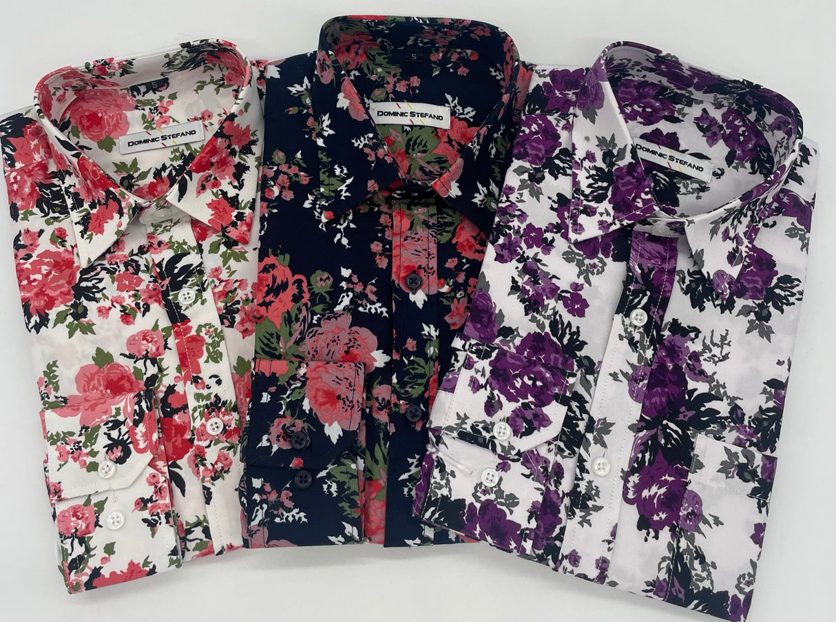 FLORAL MENS LONG SLEEVE PRINTED FORMAL SHIRTS 3 COLOURS AVAILABLE SIZE S TO 3XL#529-3633