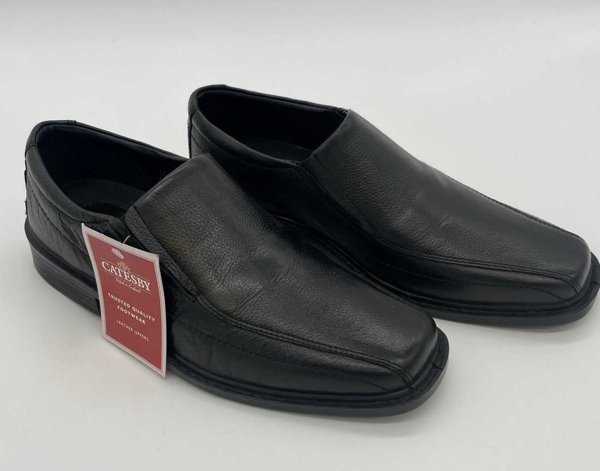 MENS LEATHER SLIP ON SHOE BLACK WIDE FIT SIZE 7-12