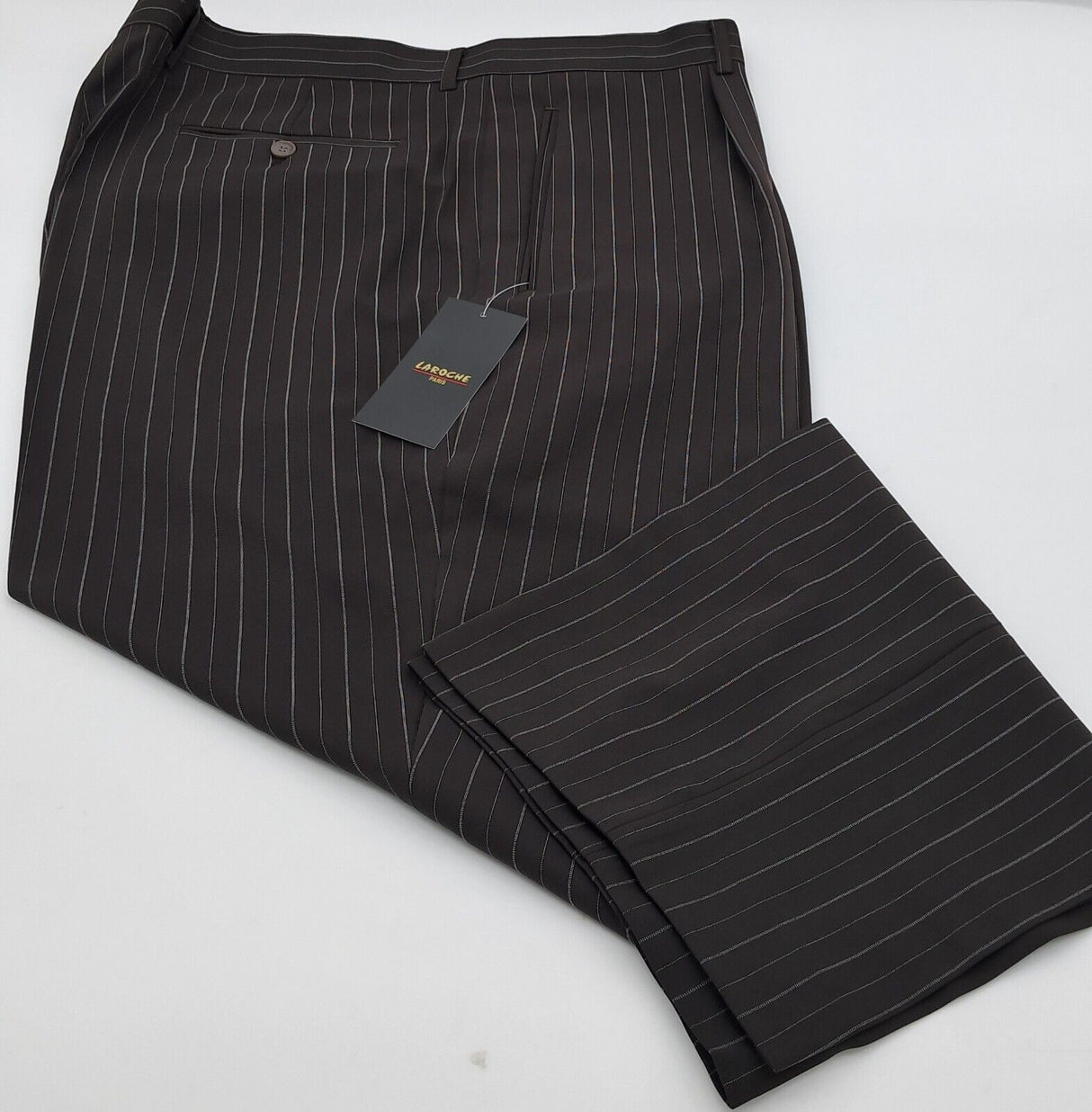 BIG SIZE LOOSE FIT TROUSERS LAROCHE PARIS DK BROWN DOUBLE STRIPE D.STP5# SIZE 42"-48" WAIST