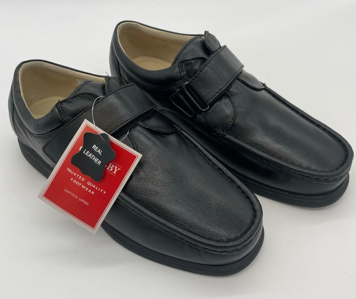 MENS LEATHER SHOES WITH VELCRO BLACK SIZE 6-12