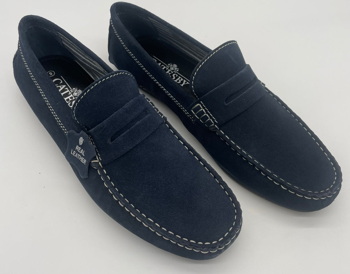 NAVY LEATHER MOCCASIN SHOE 941D 3759