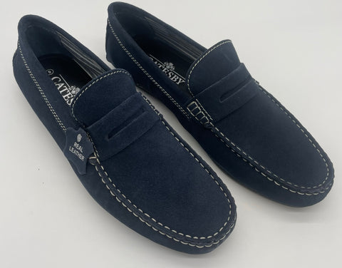 MENS LEATHER SUEDE LOAFER NAVY941 D SIZE 7-12