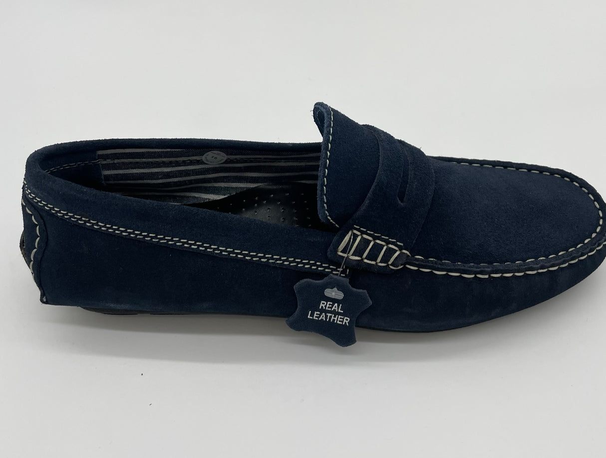 NAVY LEATHER MOCCASIN SHOE 941D 3759