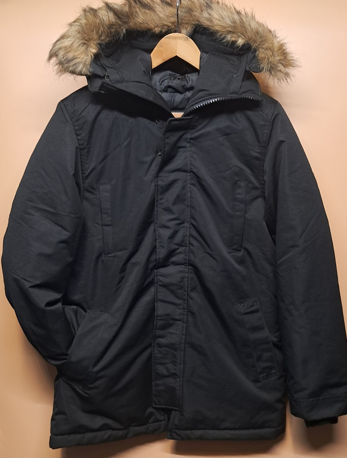 MENS PARKA JACKET WITH HOOD BLACK SIZE S-L