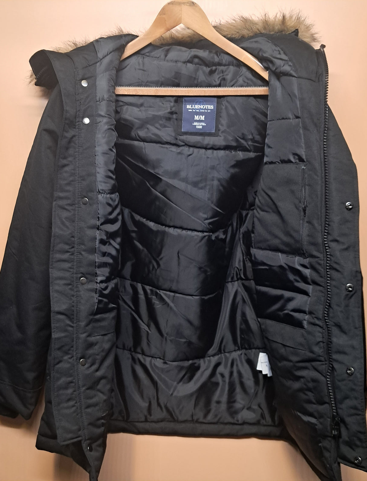 MENS PARKA JACKET WITH HOOD BLACK SIZE S-L