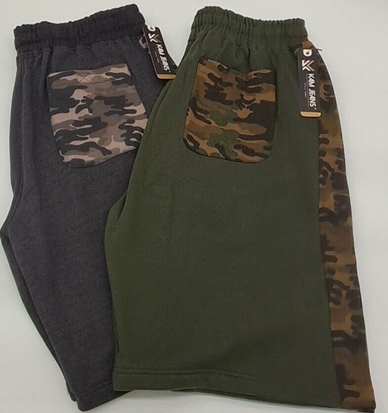 MENS  BIG SIZE SHORTS PANELLED CAMO JOGGING SHORTS CHARCOAL KAM SIZE 2XL-8XL