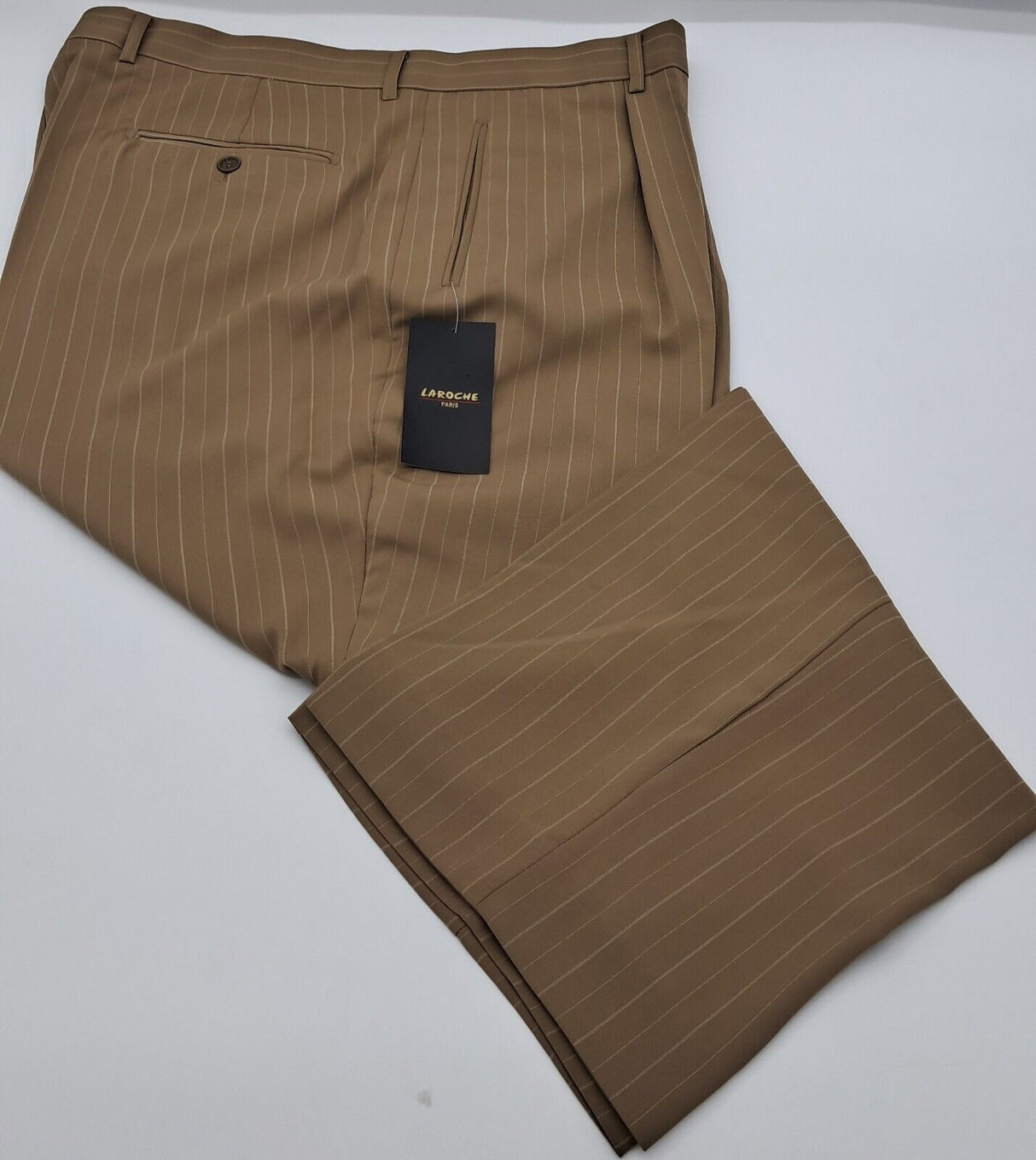 BIG SIZE LOOSE FIT TROUSERS LAROCHE PARIS D.STP3# BEIGE DOUBLE STRIPE SIZE 42"-48" WAIST