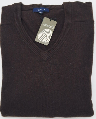 MENS   OUTSIZE  LONG SLEEVE JUMPER V-NECK 100% LAMBSWOOL DK BROWN SIZE 2XL AND 4XL