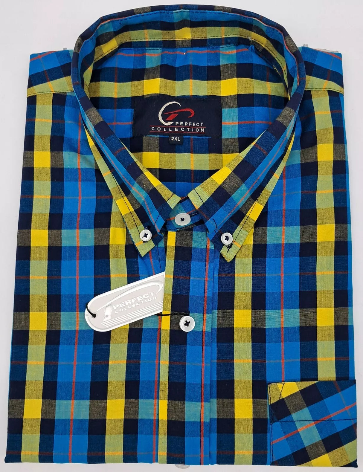 BIG SIZE MENS SHORT SLEEVE BUTTON DOWN CHECK SHIRT 100% SUPER FINE COTTON SIZE 2XL TO 5XL