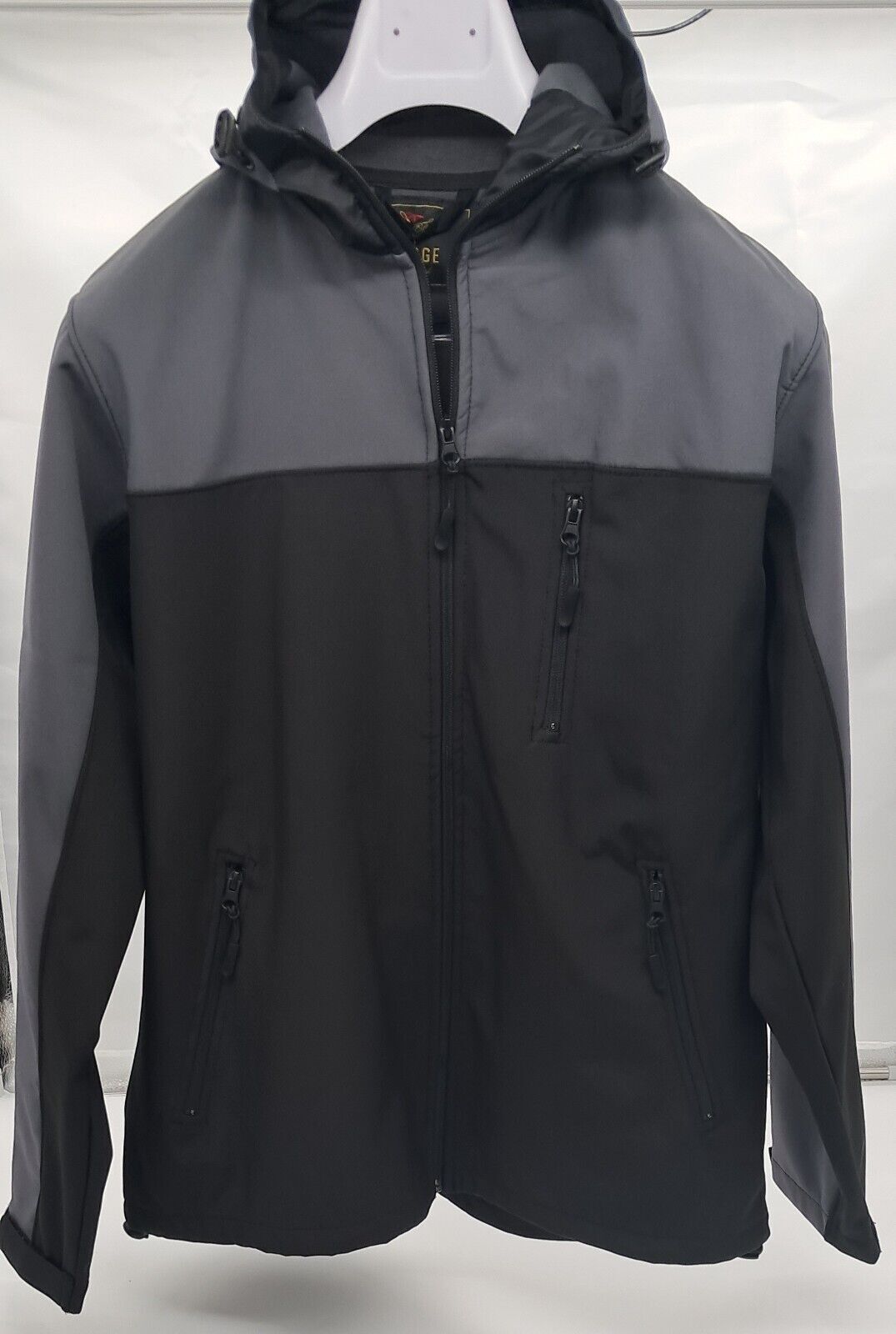 MENS SOFT SHELL HOODED JACKET BLACK/GREY SIZE M-2XL