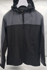 MENS SOFT SHELL HOODED JACKET BLACK/GREY SIZE M-2XL