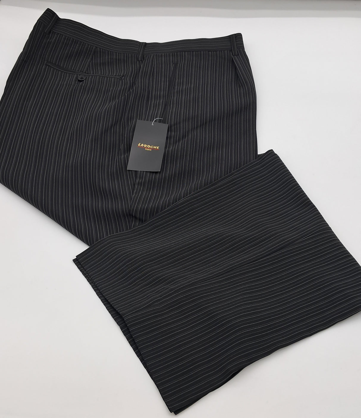 BIG SIZE LOOSE FIT TROUSERS LAROCHE PARIS BLACK GREY STRIPE  FIN STP #615 SIZE 42"-48" WAIST