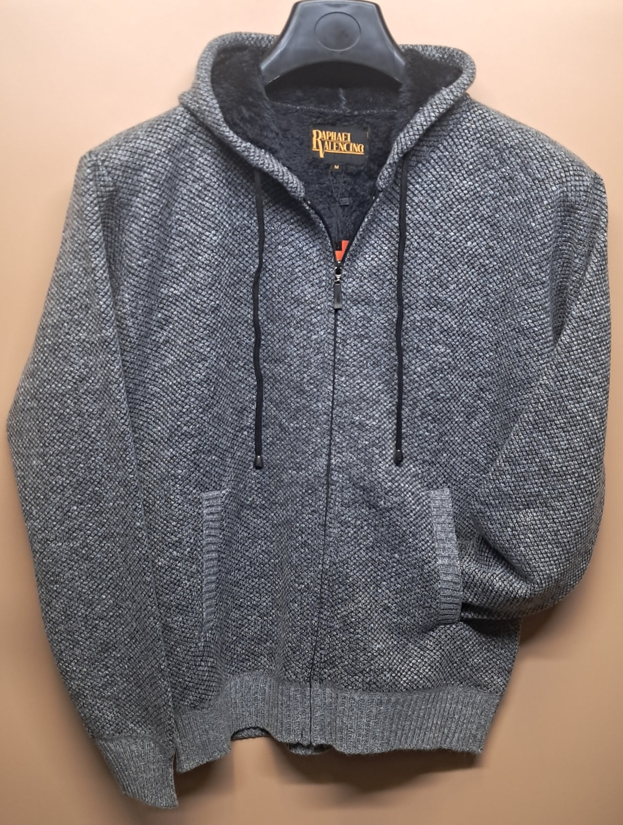 MENS  RAPHAEL VALENCIO FULL ZIP HODDED KNITWEAR JAKE LT GREY MELANGE SIZE M-2XL