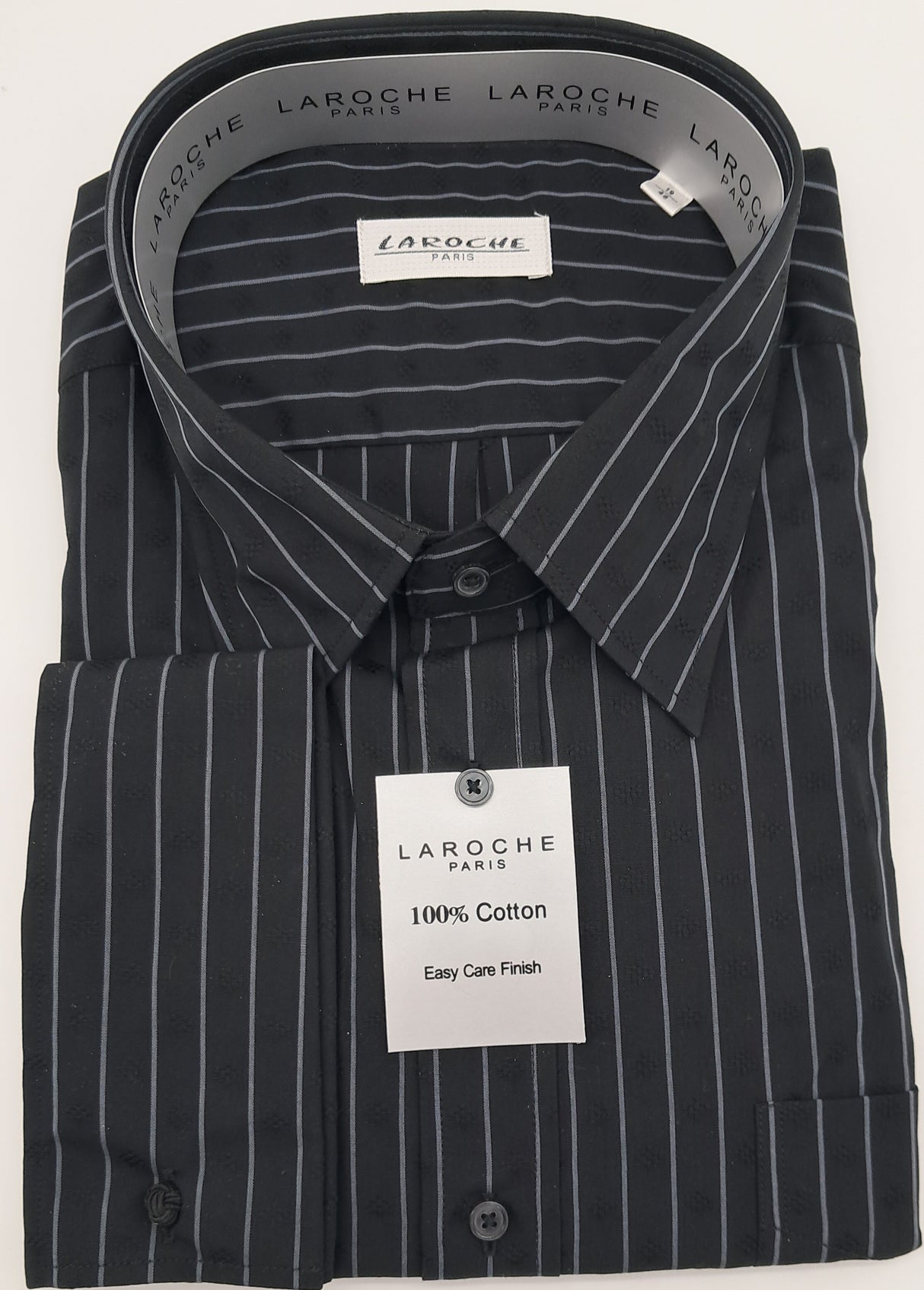 MENS  LAROCHE LONG SLEEVE SHIRT 100% COTTON BLACK AND GREY STRIPE SIZE 19" TO 23" NECK