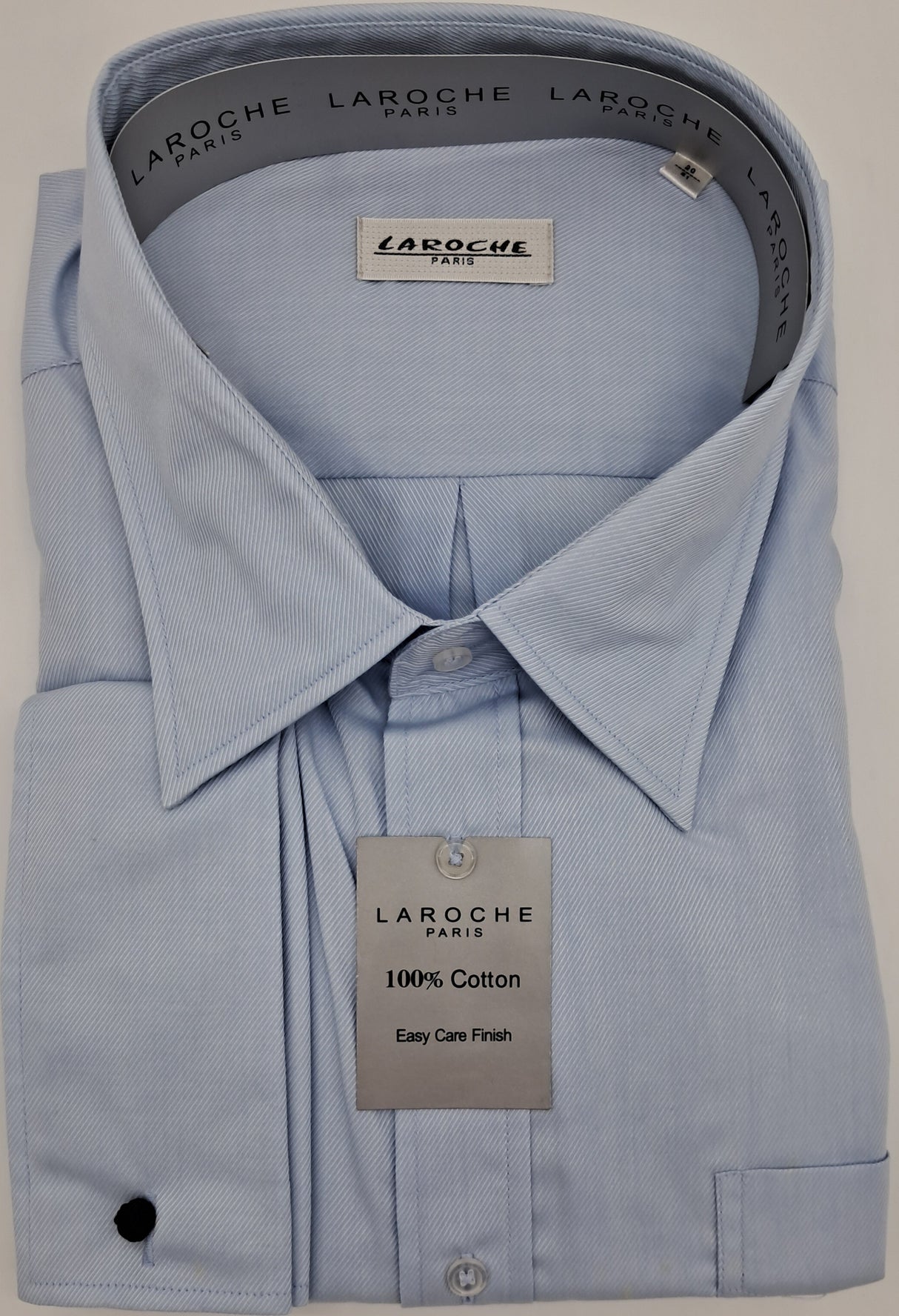 MENS  LAROCHE LONG SLEEVE DOUBLE CUFF SHIRT 100% COTTON BLUE PATTERN SIZE 19" TO 23" NECK