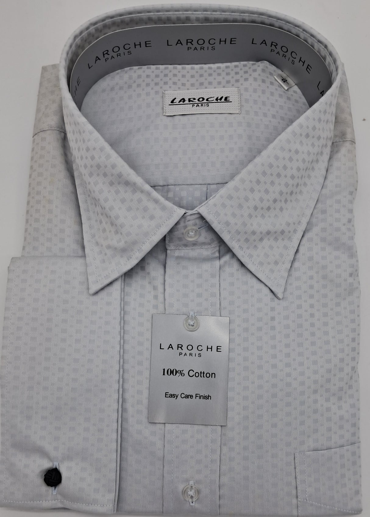 MENS  LONG SLEEVE LAROCHE DOUBLE CUFF SHIRT 100% GREY PATTERN SIZE 19" TO 23" NECK