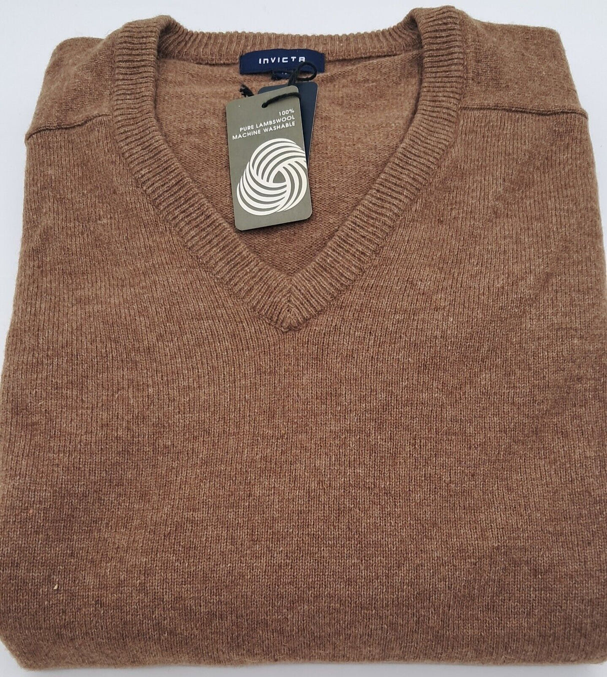 MENS  OUTSIZE  LONG SLEEVE JUMPER V-NECK 100% LAMBSWOOL LT BROWN SIZE XL-5XL