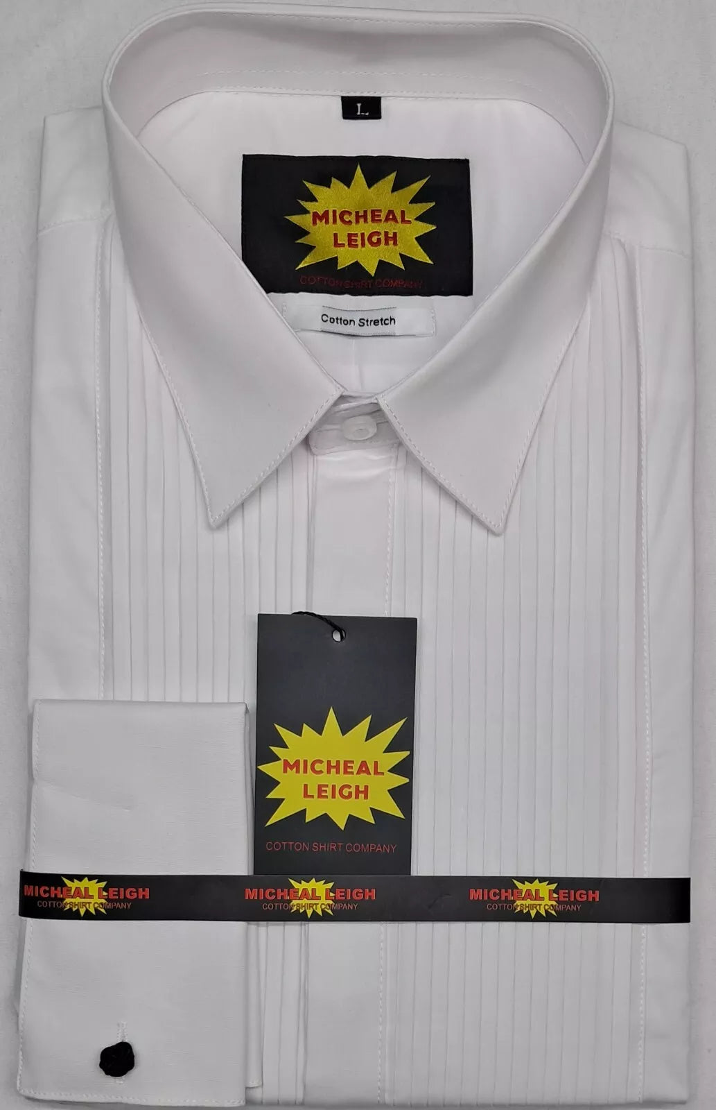 MENS PLEATED FRONT DRESS SHIRTS DOUBLE CUFF WING AND NORMAL COLLAR SIZES FROM S TO 3XL