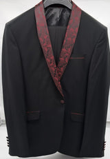 MENS ALL OCCASIONS TUXEDO SUIT 2 PC BLACK AND WINE SHOWL SIZE 36-50