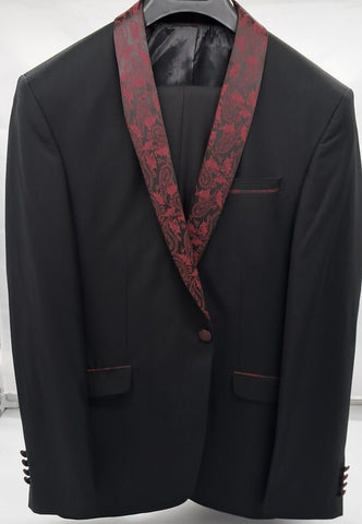 MENS ALL OCCASIONS TUXEDO SUIT 2 PC BLACK AND WINE SHOWL SIZE 36-50