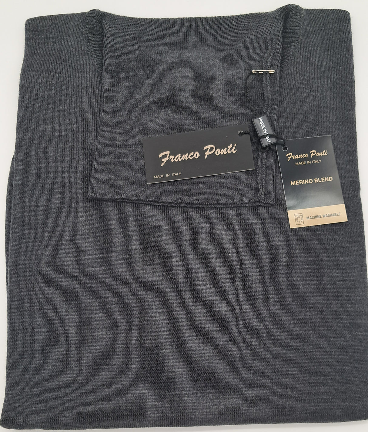 MENS LONG SLEEVE JUMPER ROLL NECK FRANCO PONTI CHARCOAL GREY SIZE S-2XL