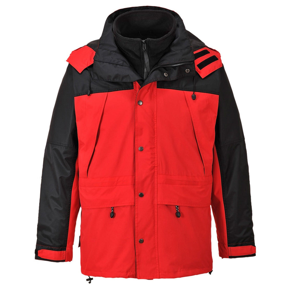 PORT WEST ORKNEY 3-1 JACKETS S532 REMOVABLE FLEECE RED BLACK SIZE S-3XL