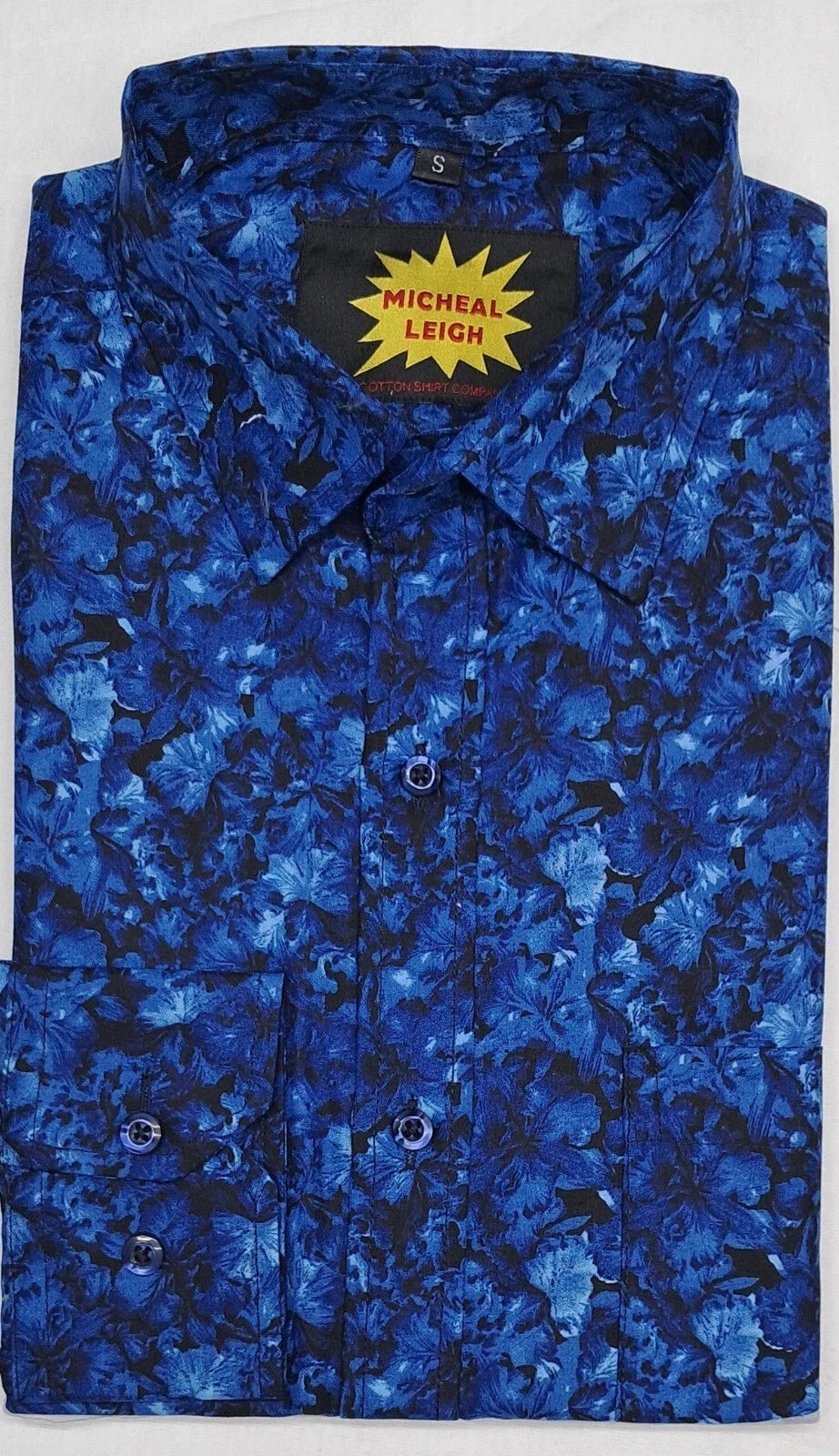 MENS LONG SLEEVE BLUE  FLORAL PATTERN SHIRT SINGLE CUFF SIZES S TO 3XL