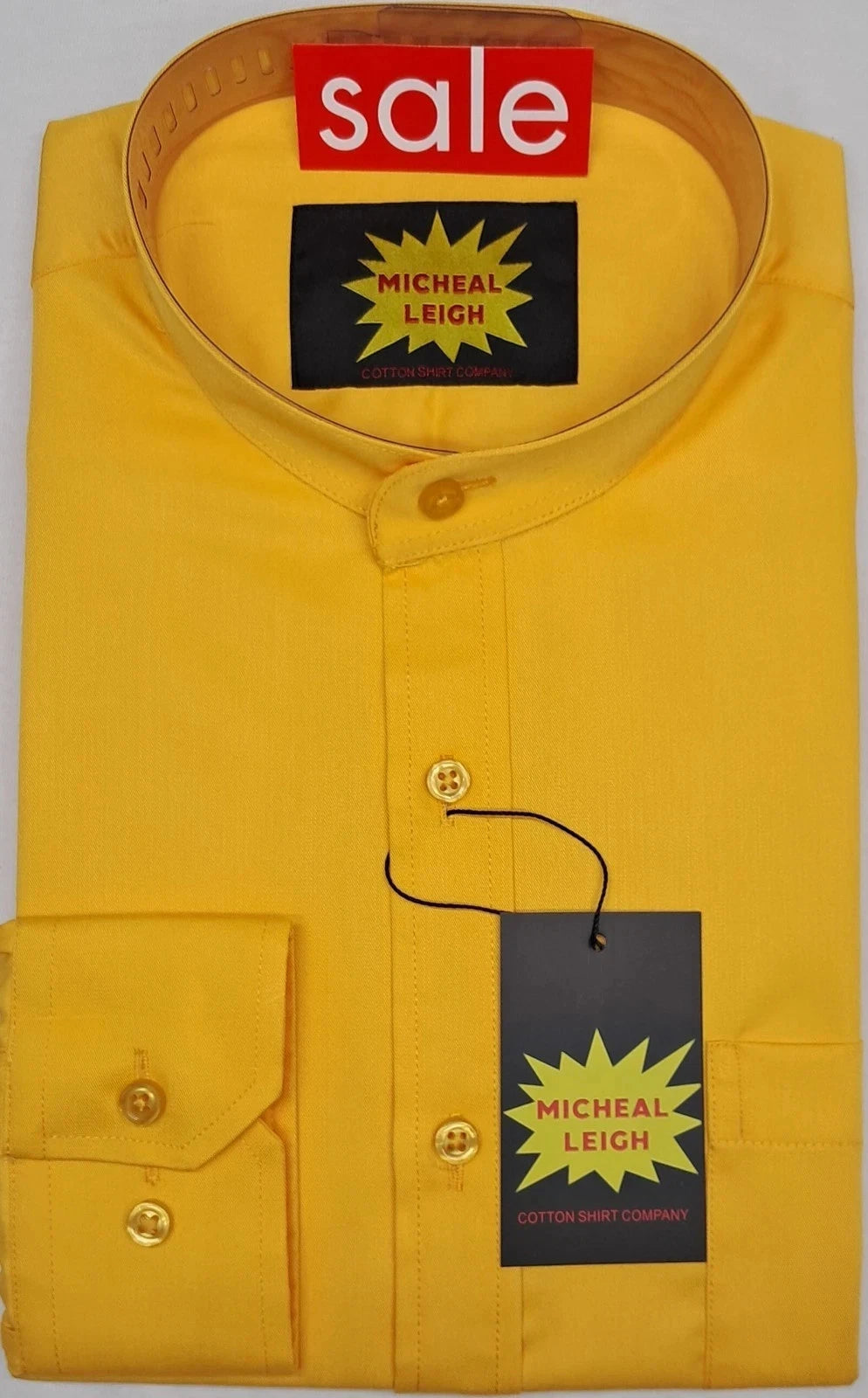 Big Size Yellow Grandad Shirt Long Sleeve Size 3XL - 6XL By Michael Leigh