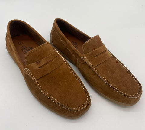MENS LEATHER SUEDE LOAFERS COGNAC SIZE 7-12