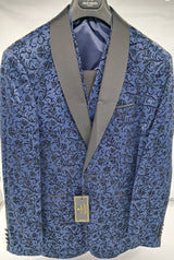 MENS ALL OCCASIONS 3 PC  TUXEDO JACQUARD SUIT BLUE SIZE 38-48