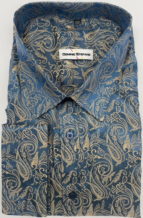 MENS DOMINIC STEFANO SATIN PAISLEY SHIRT LONG SLEEVE SIZE 2XL TO 4XL