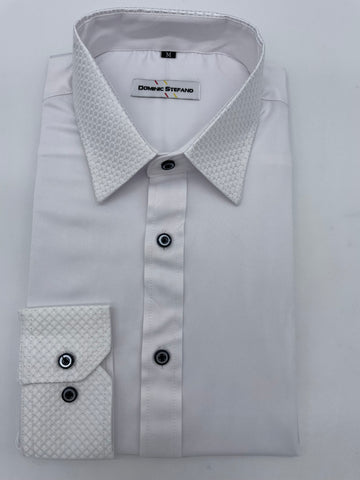 MENS LONG SLEEVE DRESS SHIRT  DOMINIC STEFANO WHITE PATTERN   SIZE S TO 2XL  486-1-3736