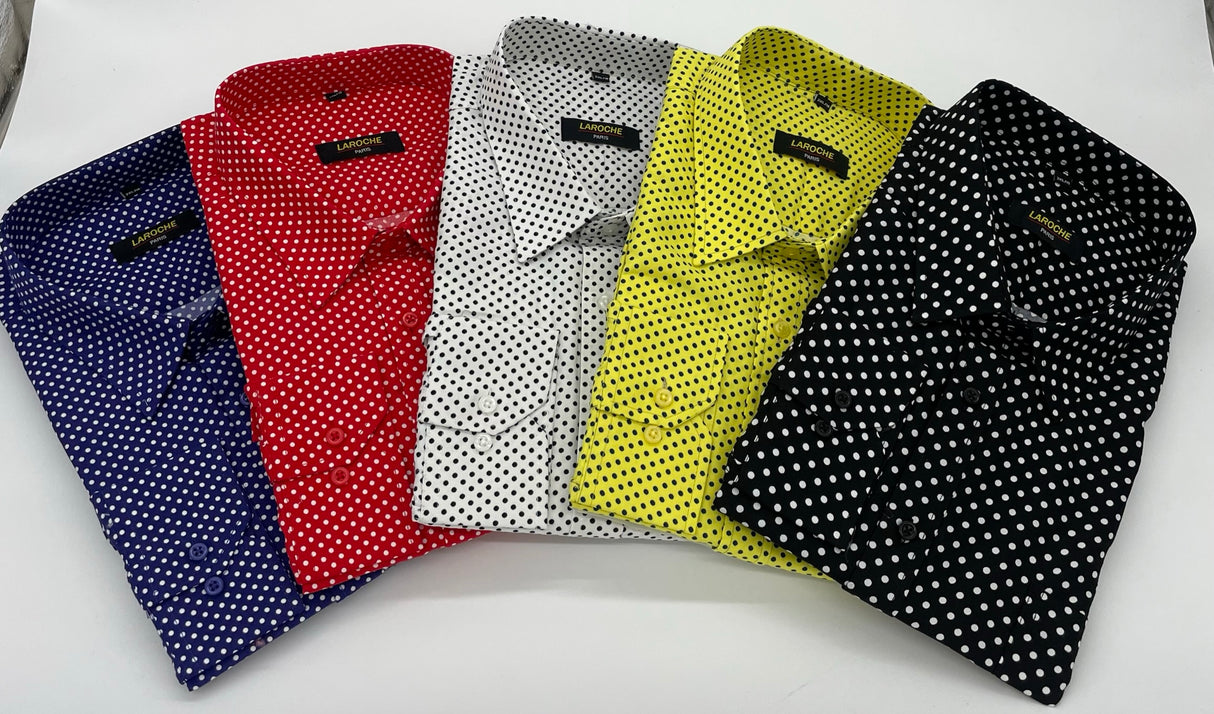 MENS  DOMINIC STEFANO LONG SLEEVE POLKA DOT SHIRTS  5 COLOURS SIZE 2XL TO 4XL