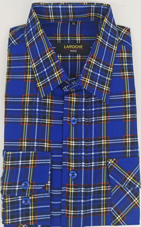 MENS  LAROCHE LONG SLEEVE CHECK  CASUAL SHIRT 3 COLOURS  SIZE 2XL TO 4XL 504 8/9/10