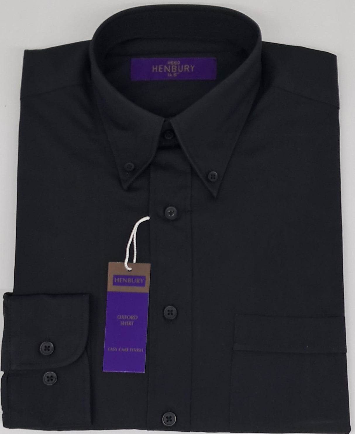 HENBURY PLAIN BLACK LONG SLEEVE FORMAL  SHIRT H550  SIZE 14.5 " TO 18"  3643