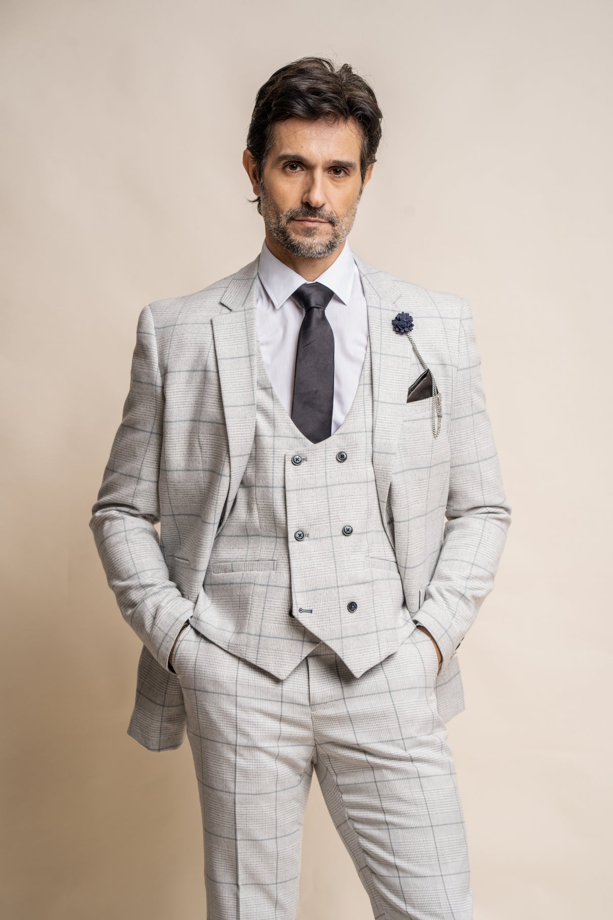 3 PIECE BEIGE CHECK SUIT