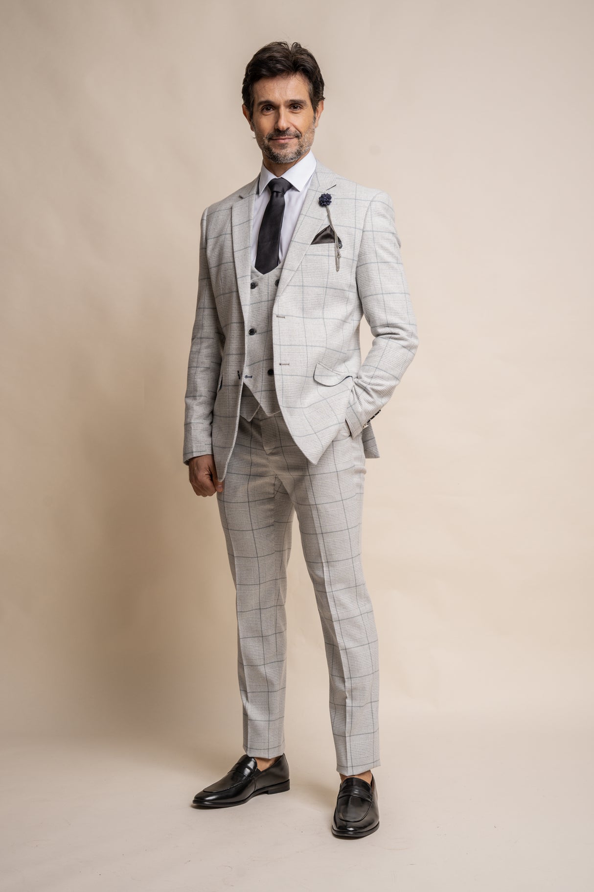 3 PIECE BEIGE CHECK SUIT